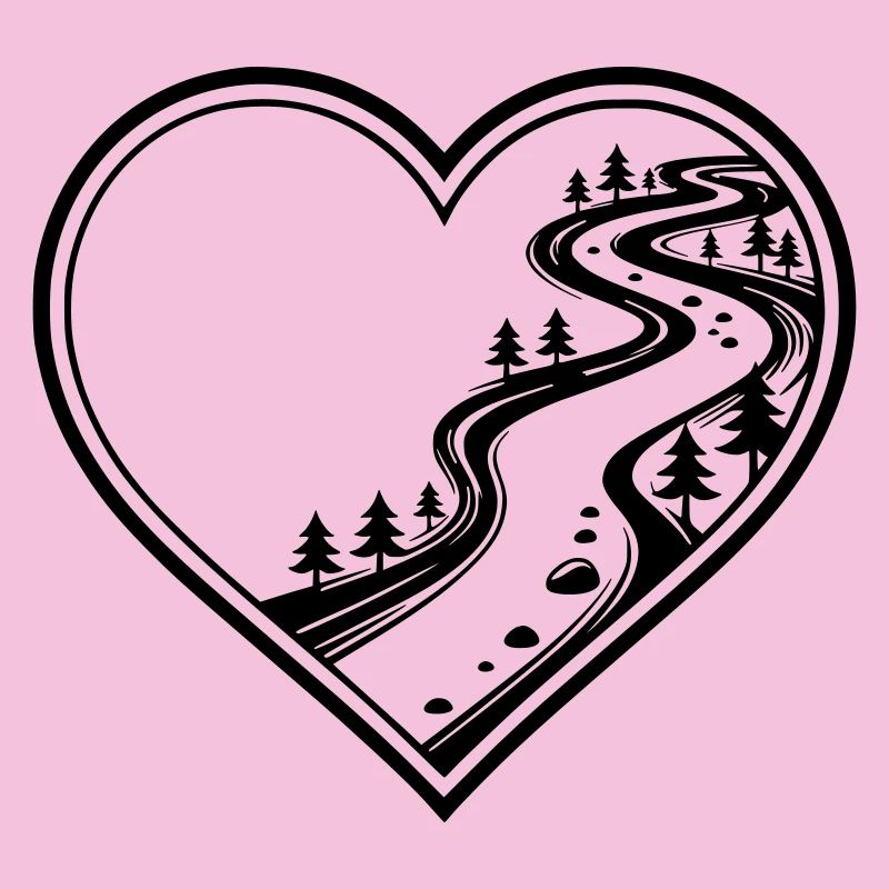 Customizable heart with forest, hiking trail