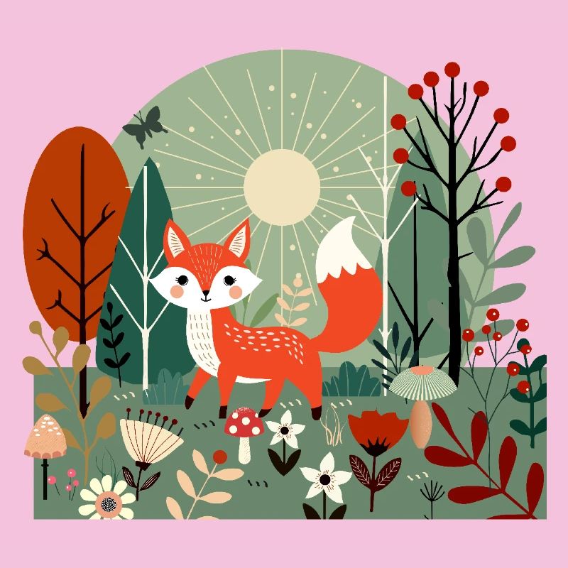 Cheerful fox in sunny forest