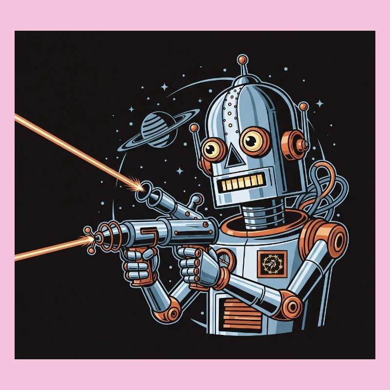 Retro Sci-Fi Roboter mit Laserwaffe