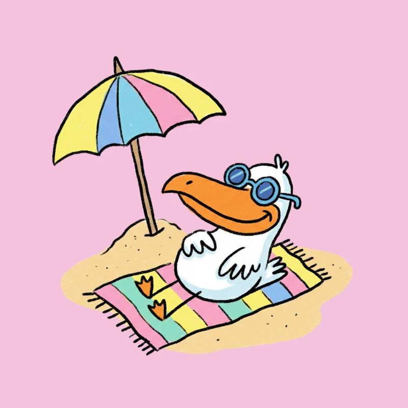 Sun bird on the beach with umbrella