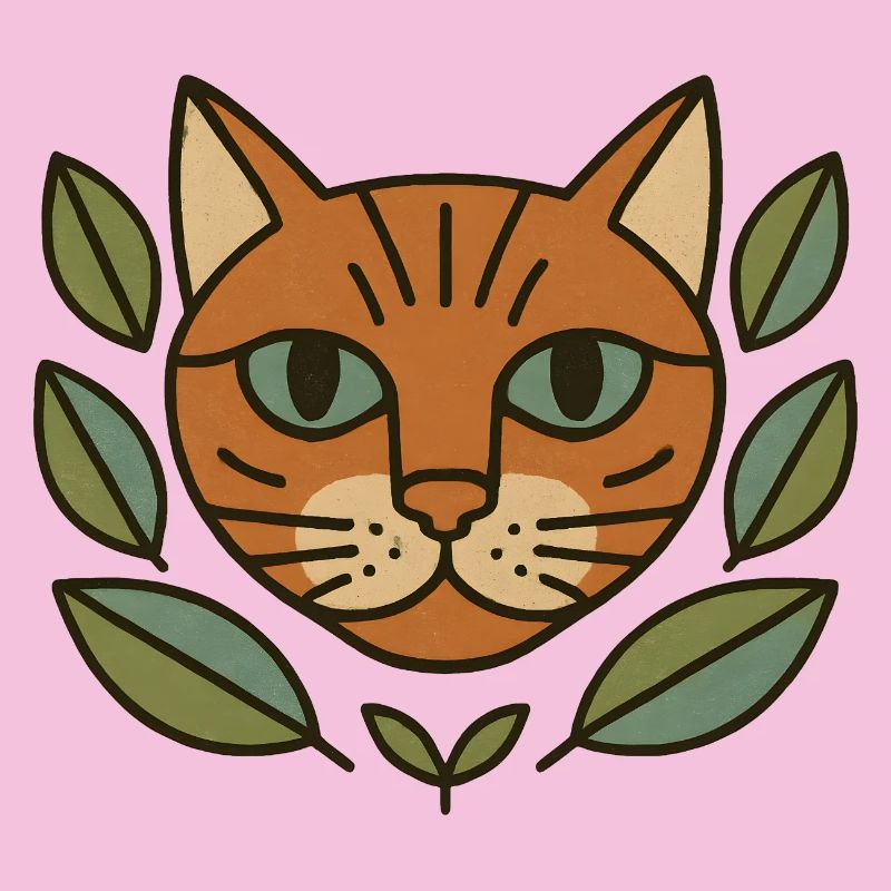 Cat's head in a leaf wreath