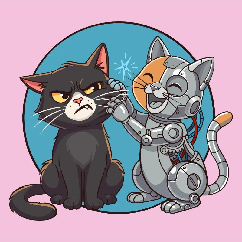 Curious cat and robot