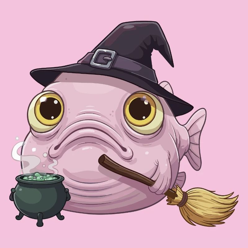 Funny Blobfish - Witch's Hat and Magic Cauldron
