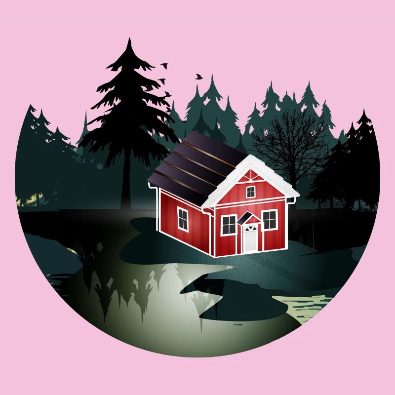 petite maison suédoise rouge à l'orée de la forêt