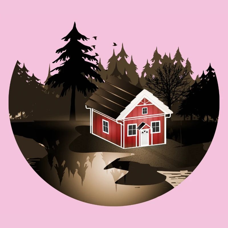 petite maison suédoise à l'orée de la forêt en sépia
