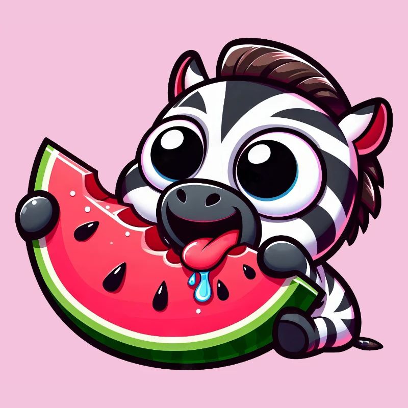 Mignon dessin animé zèbre pastèque fruit d’été