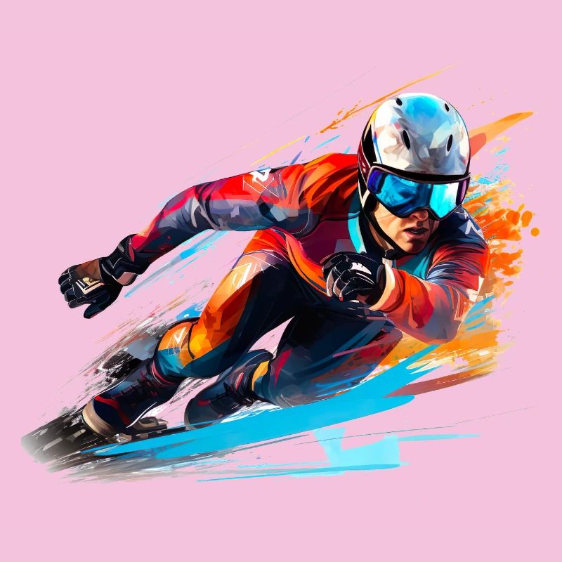 Fahrender Skirennfahrer mit Farbexplosion