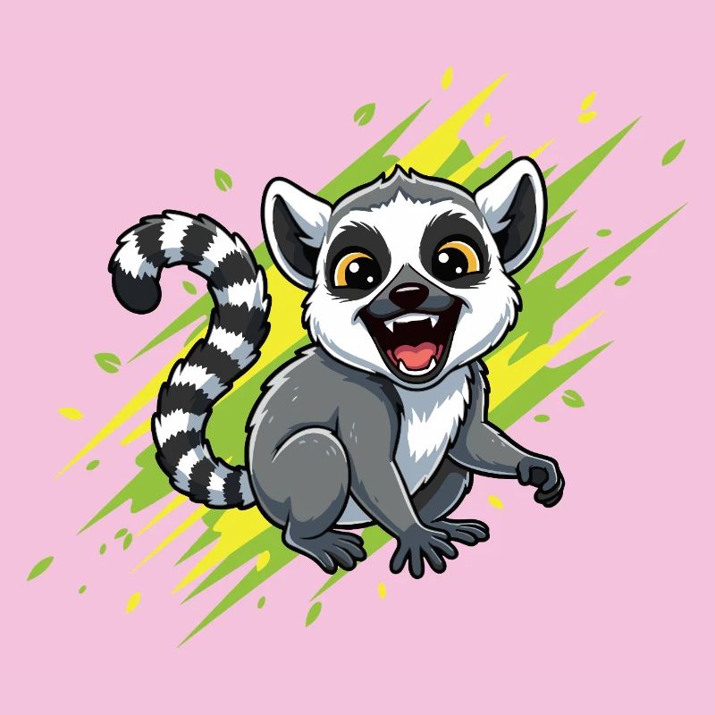 Fröhlicher Lemur mit Strahlenhintergrund