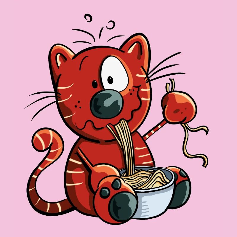Katze genießt Spaghetti