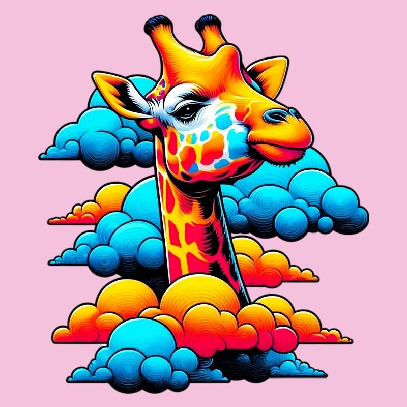 Giraffe with head in cloud clouds