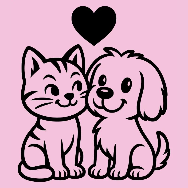Chien mignon et chat mignon avec coeur
