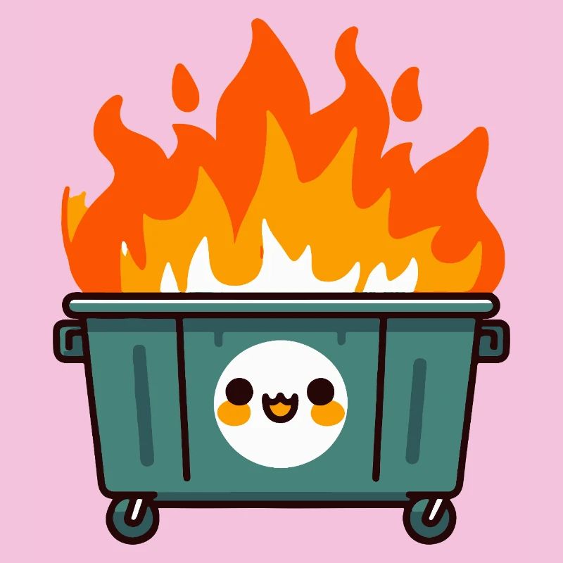 Niedlicher flammender Mülleimer