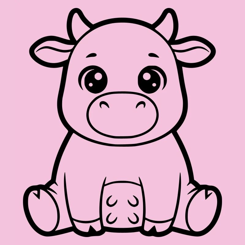Cute Cow Calf Comic Coloring Vector