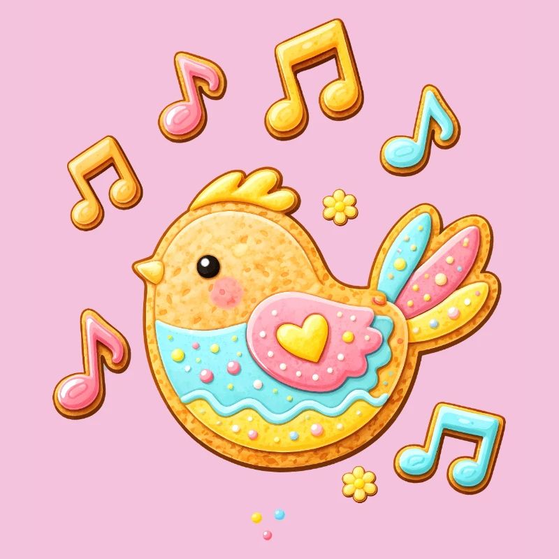 Cute Bird as Decorated Cookie Illustration