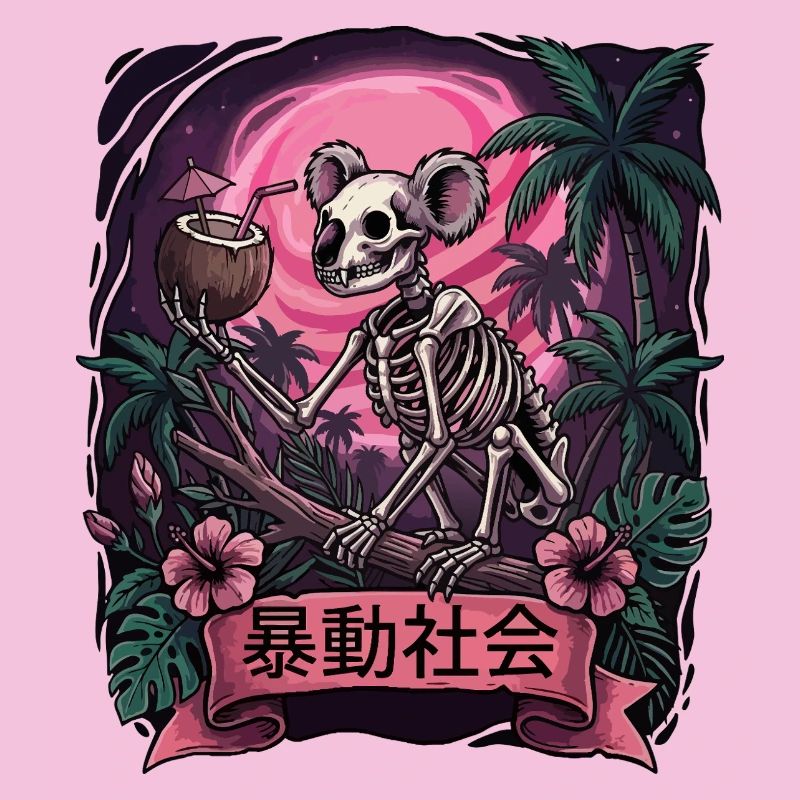 Skeleton Koala on Neon Moon in Jungle