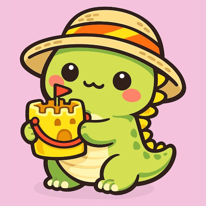 Kawaii Dino mit Kuchenhut