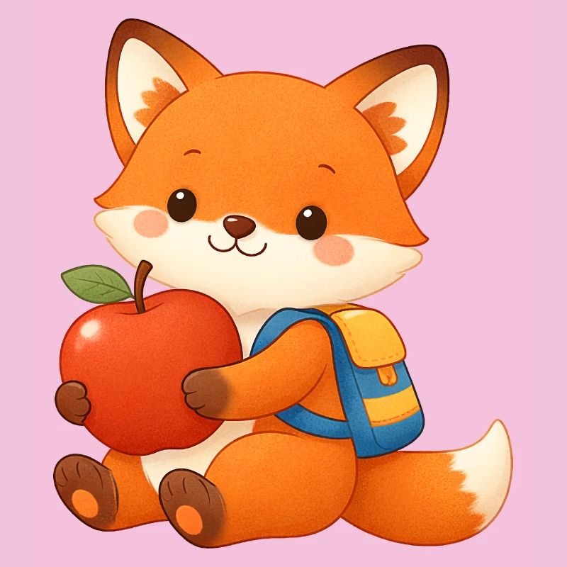 Kuschelfuchs mit Apfel und Rucksack