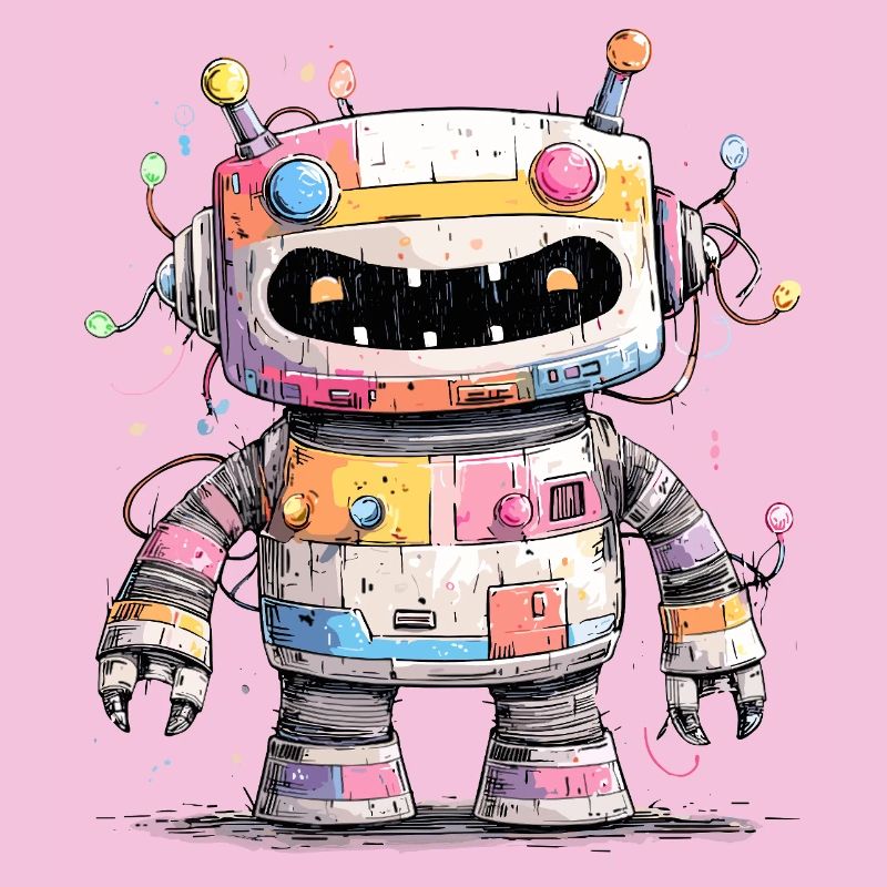 Colorful robot with paint splashes