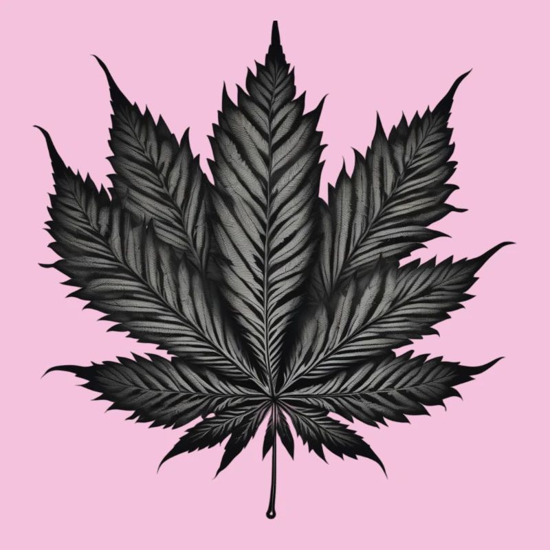 Monochrome Cannabis Leaf on Black