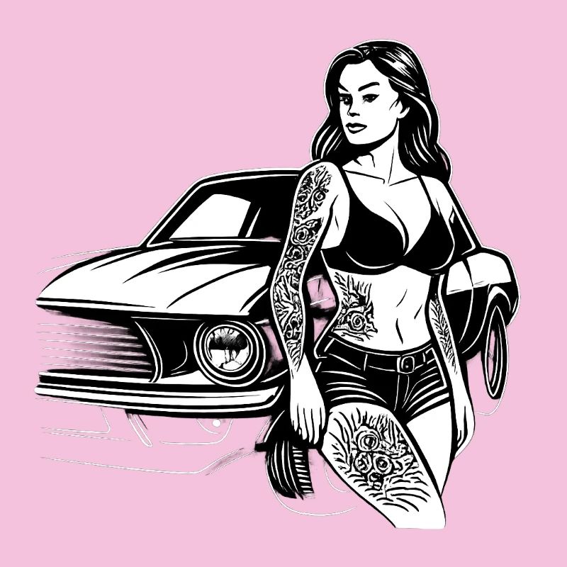 Tattoo-Pin-up und Oldtimer