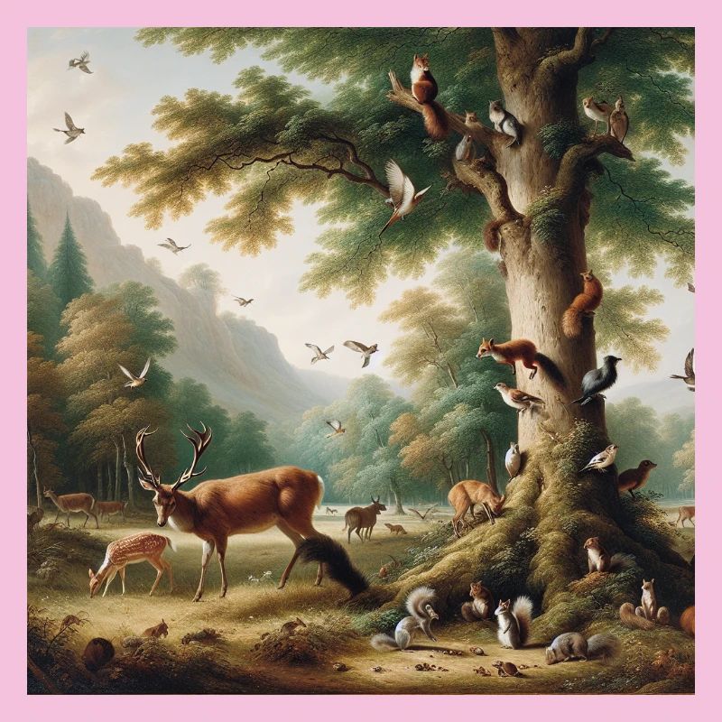 Scène de forêt avec cerf et nature