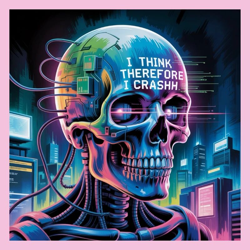 Crâne cyberpunk avec citations sur la technologie