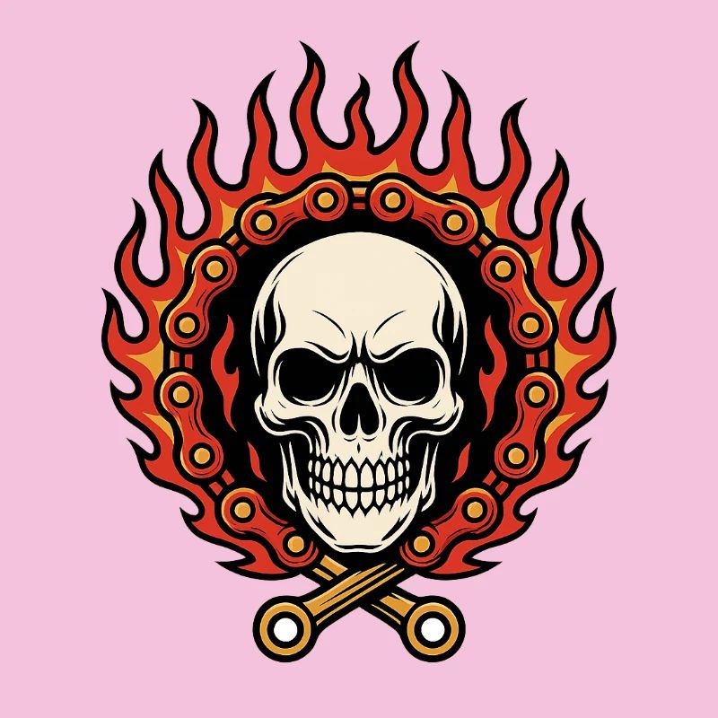 Flaming Flamed Skull in Flame Chain