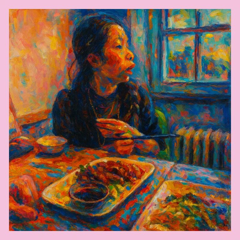 Portrait expressif de la réflexion et du repas