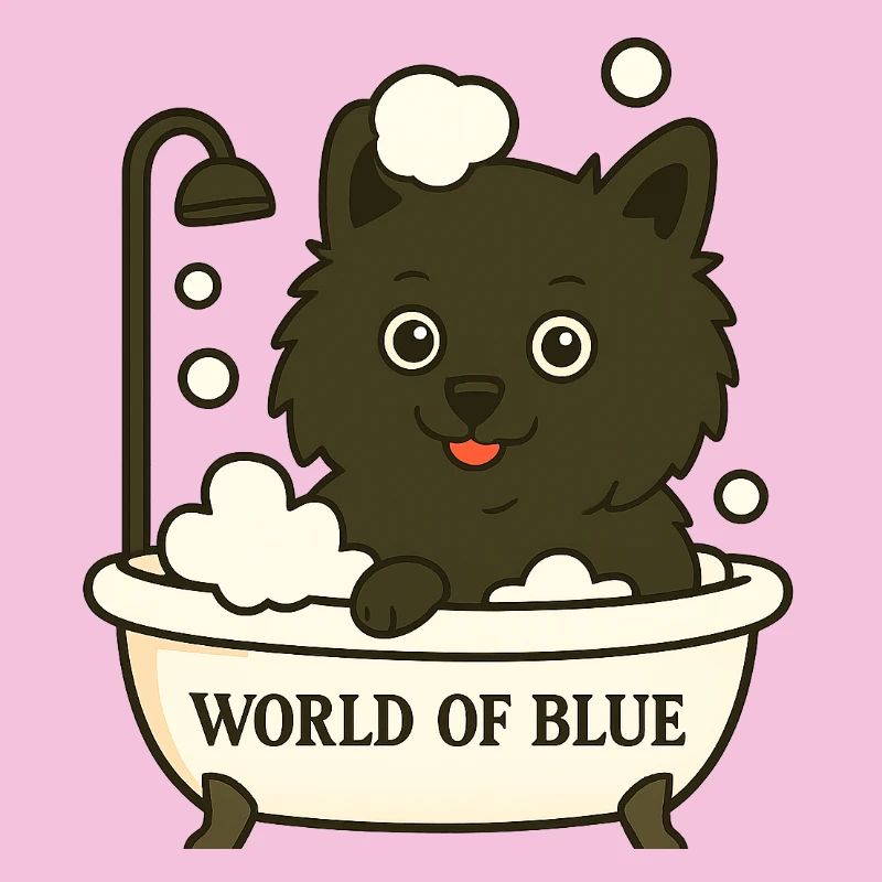 Playful Spitz (dog) in the bathroom with soap bubbles
