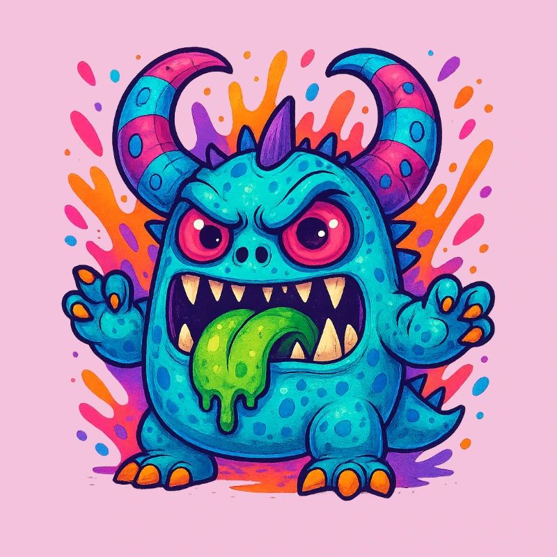 Bunter Grummel-Drache mit Zunge