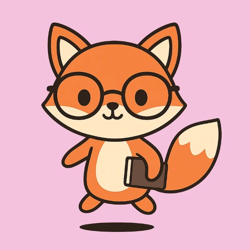 Cute smart fox guy with glasses and book