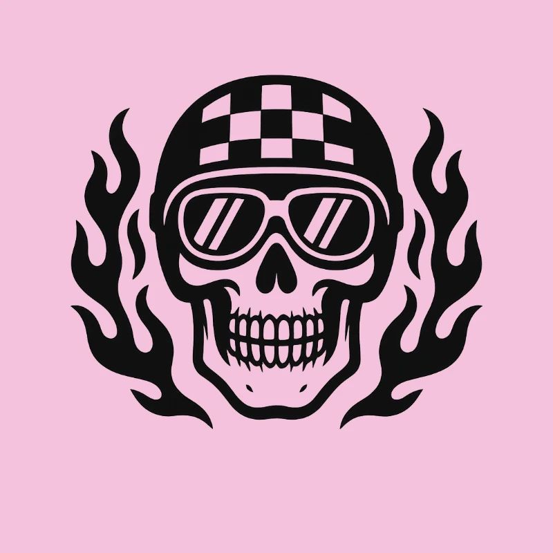 Flammen-Skull mit Checkerboard Helm