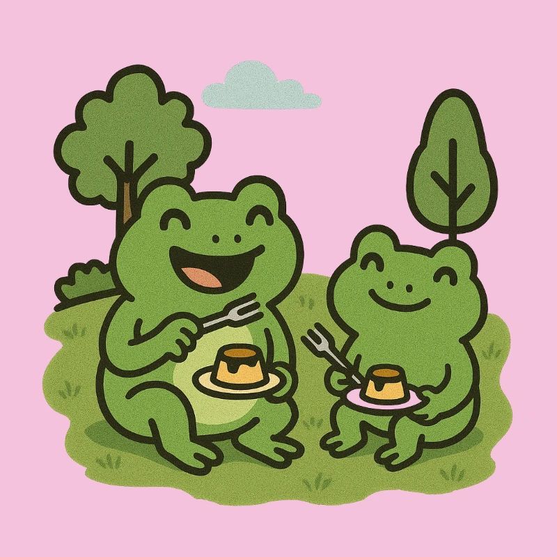 Manger du pudding avec une fourchette - grenouilles