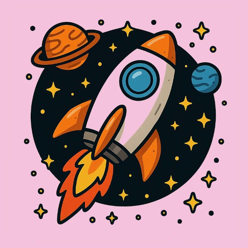 Fusée spatiale rétro en orbite stellaire