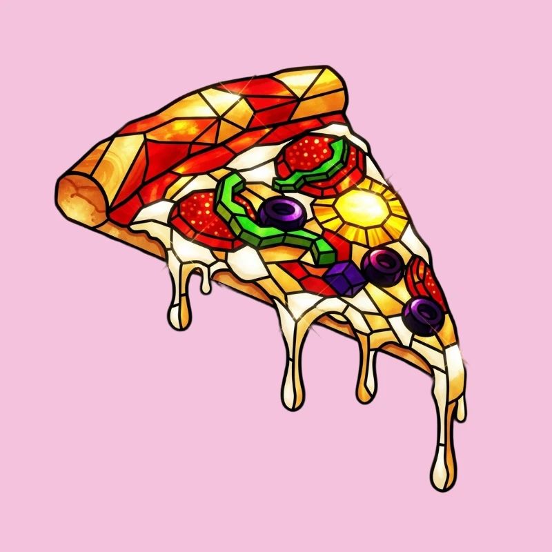 Colorful pizza colorful mix: Everything on it in comic style