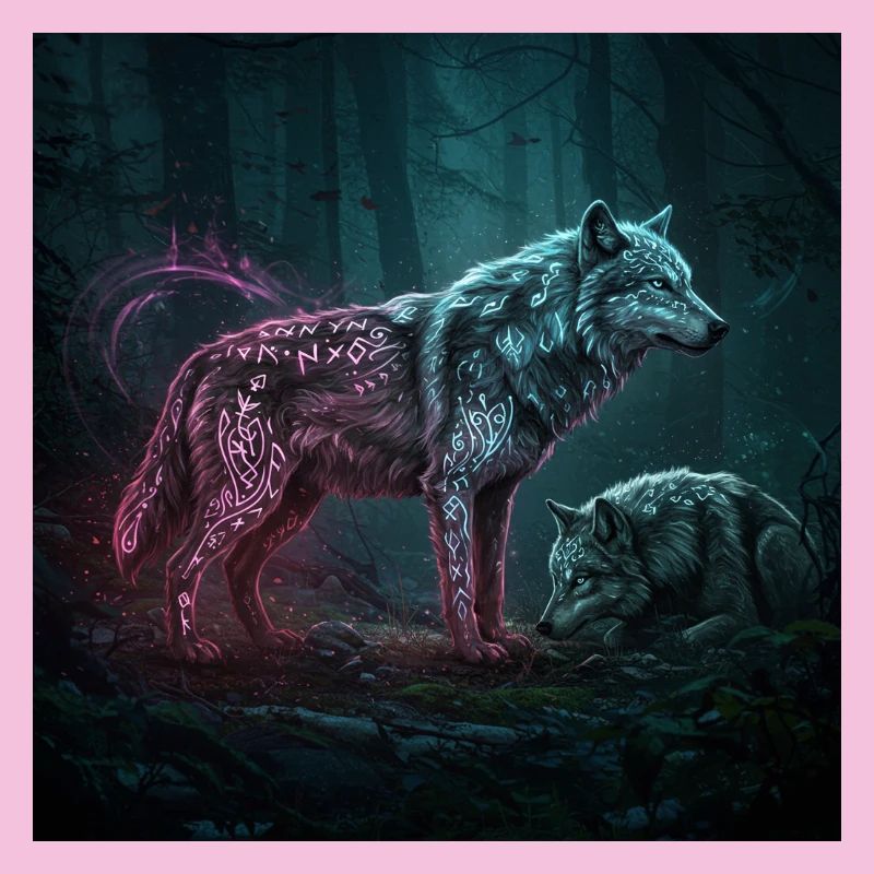 Neonrunen Wolfwald im Mondschein