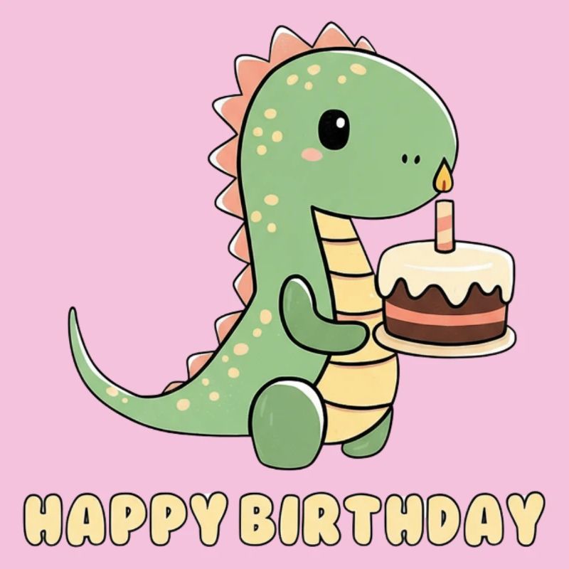 Dino avec un gâteau d’anniversaire