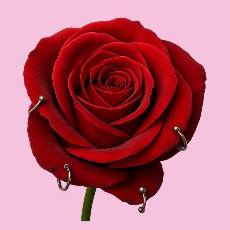 Rose rouge avec piercings