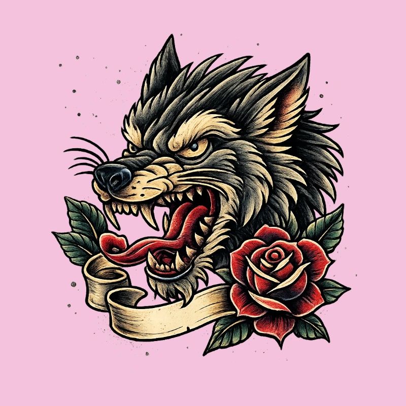 Wolf mit Rosenband