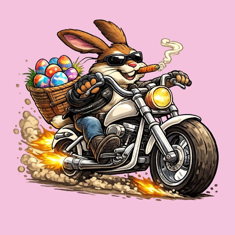 Easter bunny on motorcycle