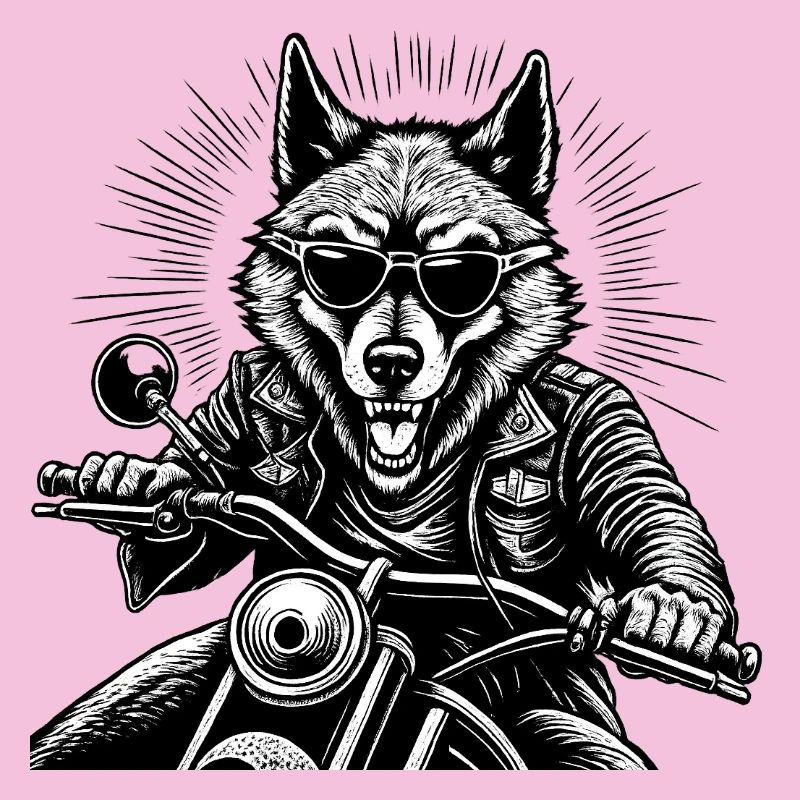 Wolf on Motorcycle Leather Jacket Graphic