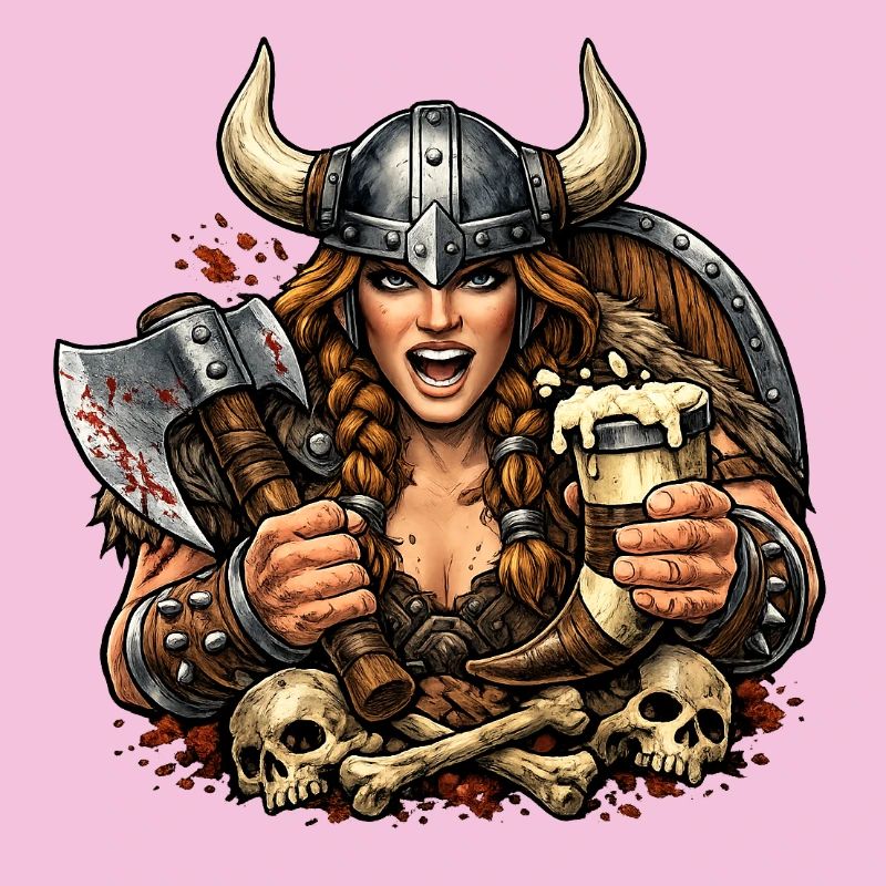 Viking warrior with helmet and beer