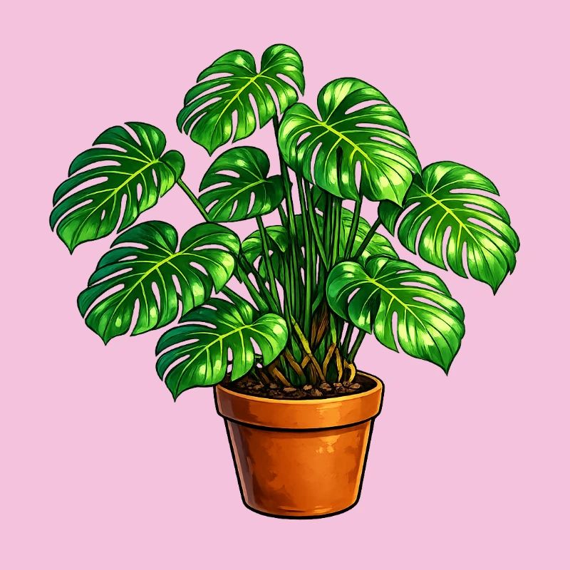 Art de feuilles de monstera dans un pot en terre cuite