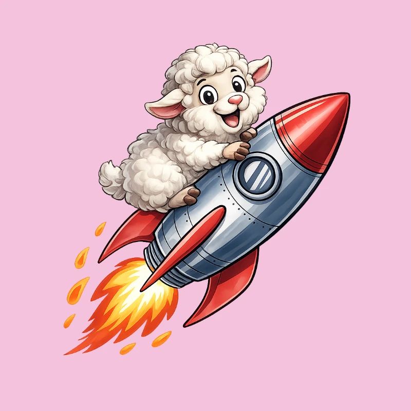 Wool sheep on rocket flight