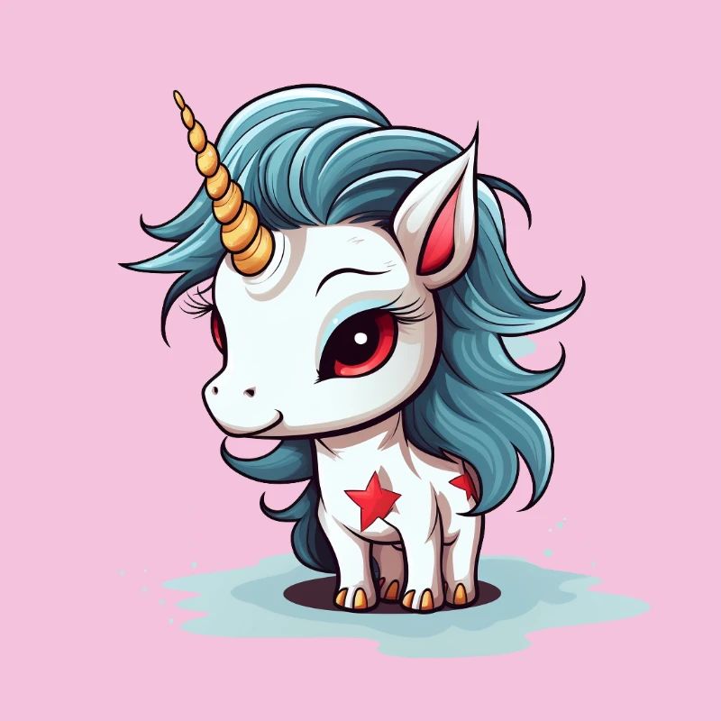 Blauhaariges Einhorn mit Sternen