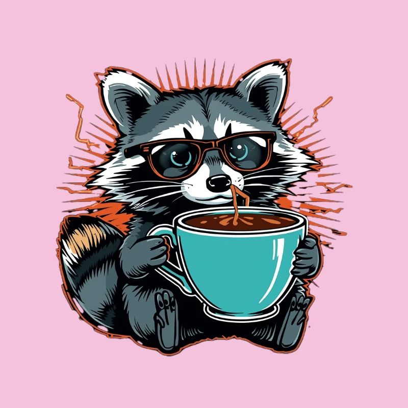Overwhelmed raccoon with coffee