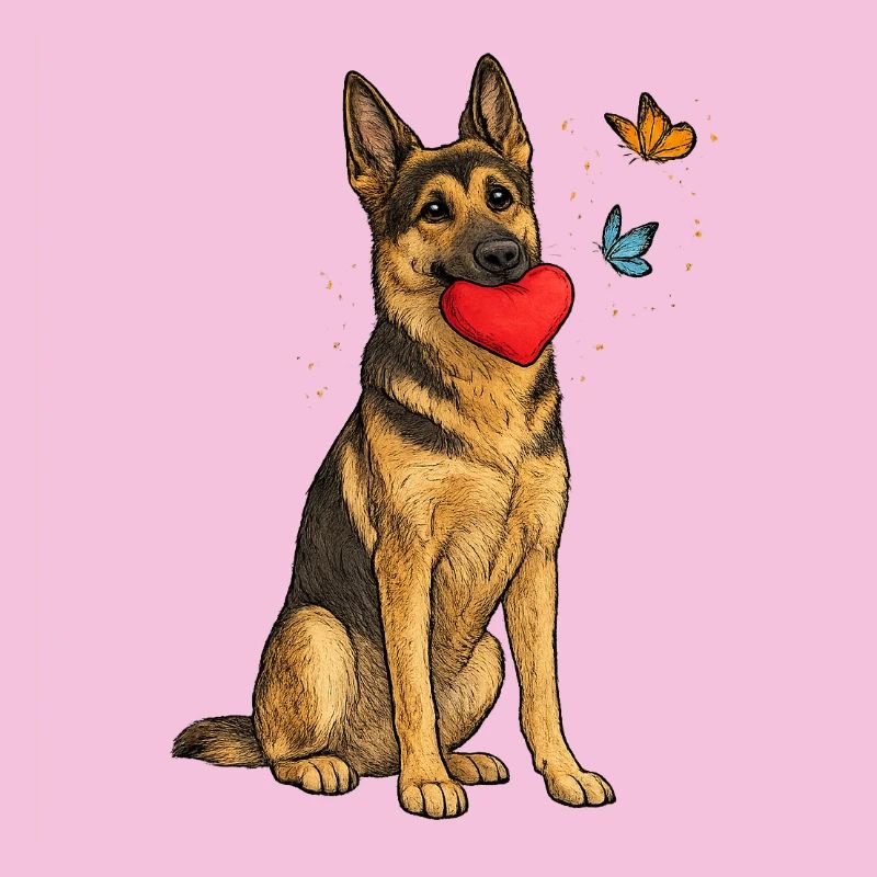 Deutscher Schäferhund mit Herz und Schmetterlingen
