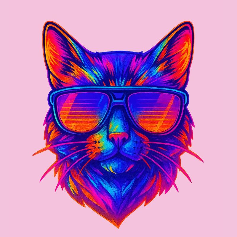Chat néon vibrant avec lunettes de soleil
