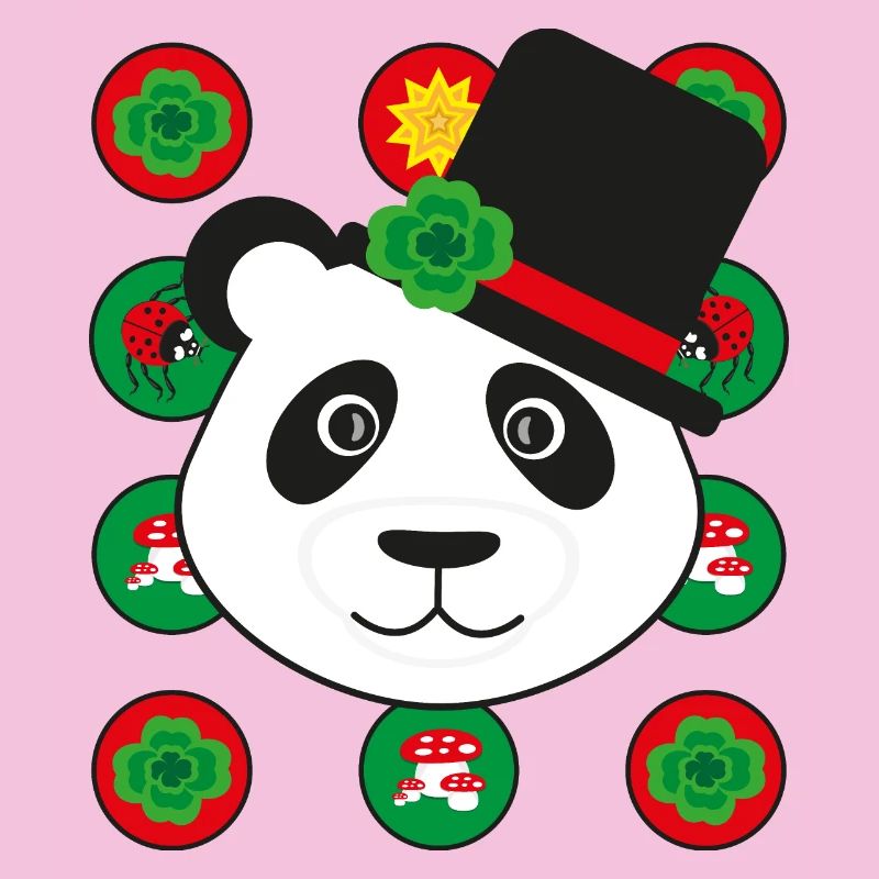 Neujahr Panda mit Kleeblatt.