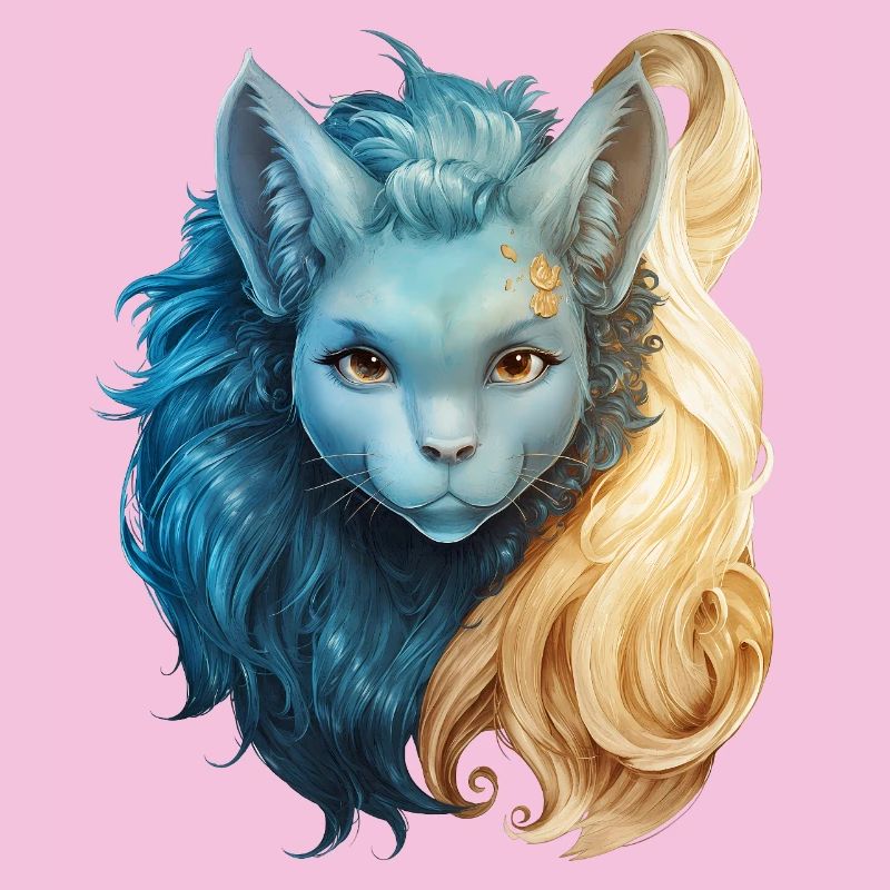 Mystical cat creature with two-tone mane